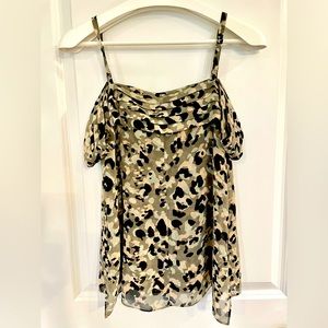 CAbi top. Cute soft green and pink leopard print. Excellent condition!